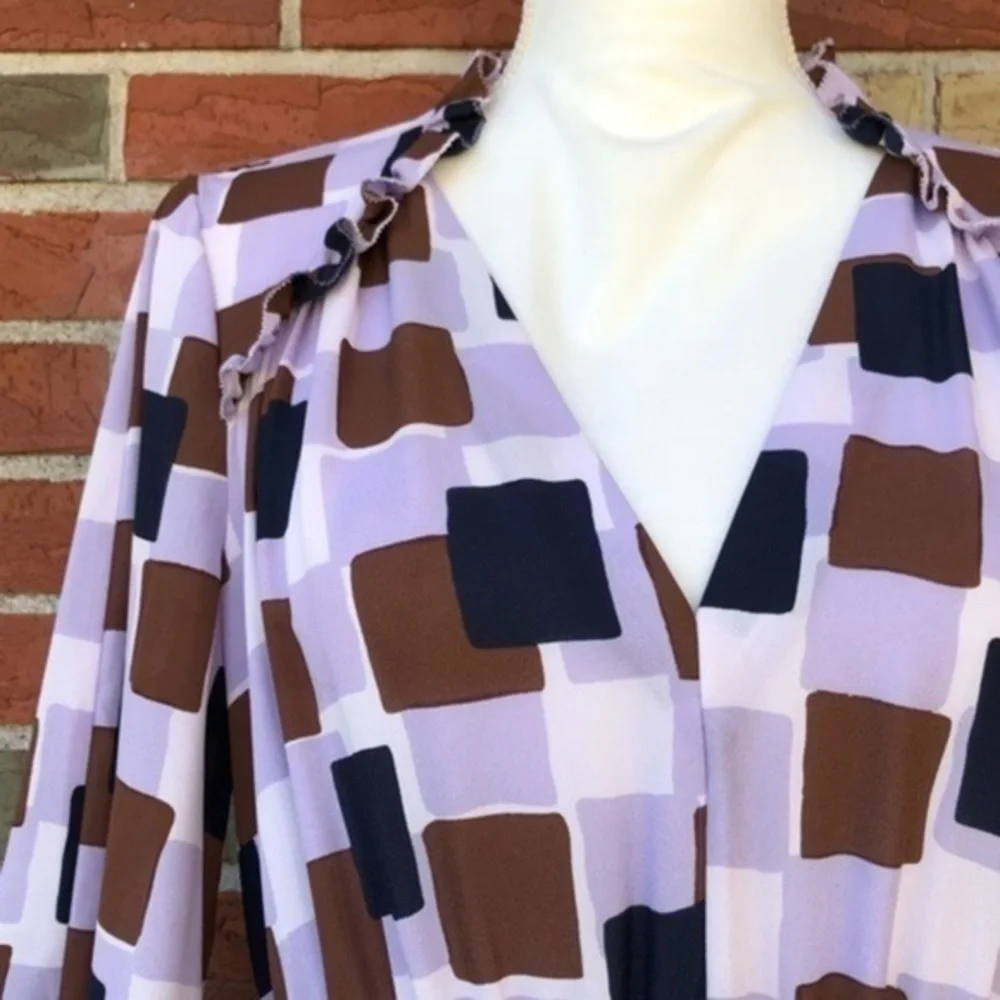 kate spade Ruffled Sheer Purple White Split/Long Sleeve Dress 👗